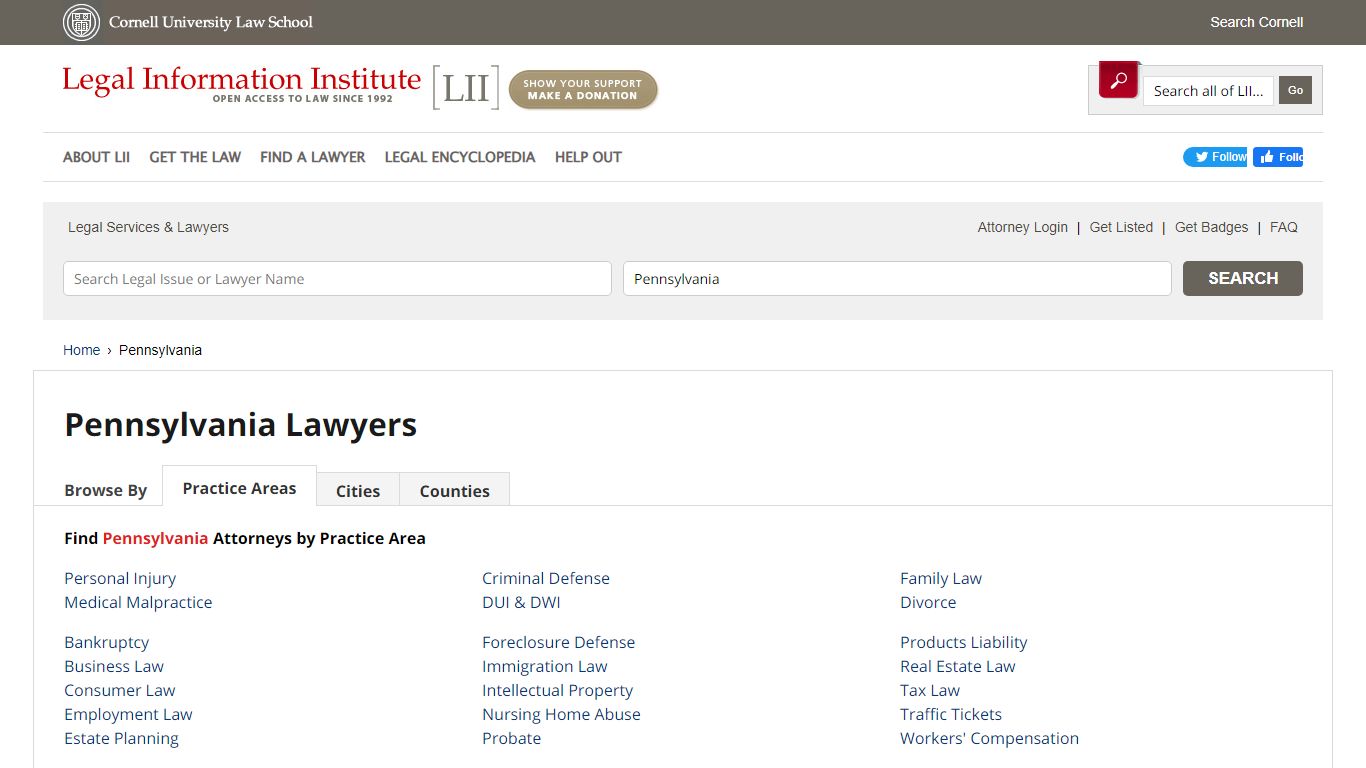 Pennsylvania Attorneys - LII Attorney Directory - Cornell University