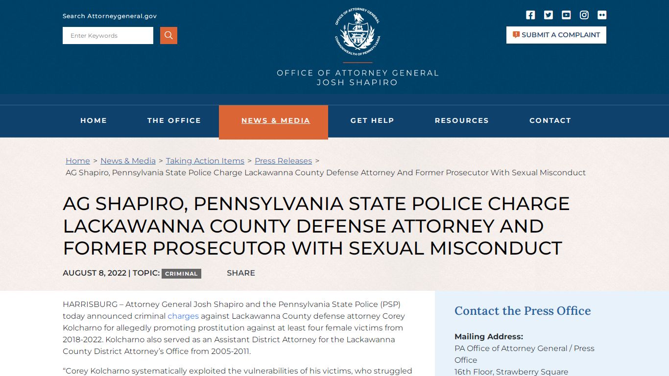 AG Shapiro, Pennsylvania State Police Charge Lackawanna County Defense ...